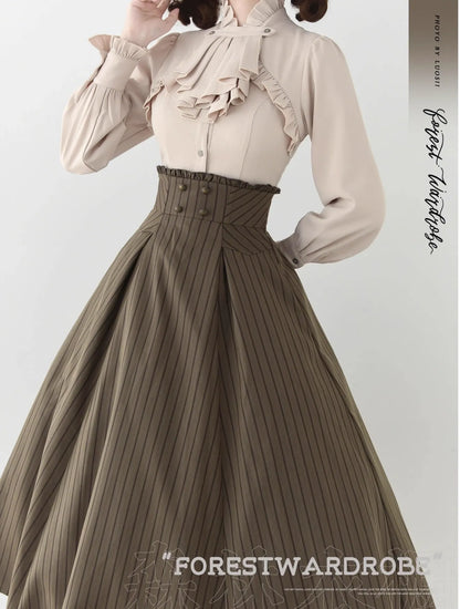 Forest Wardrobe - Forest Log - Classic Lolita Fishbone Striped Skirt, Side Pockets