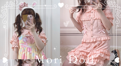 Mori Doll - Kawaii Lolita Rabbit Ears Short Sleeve Shirt Multicolors