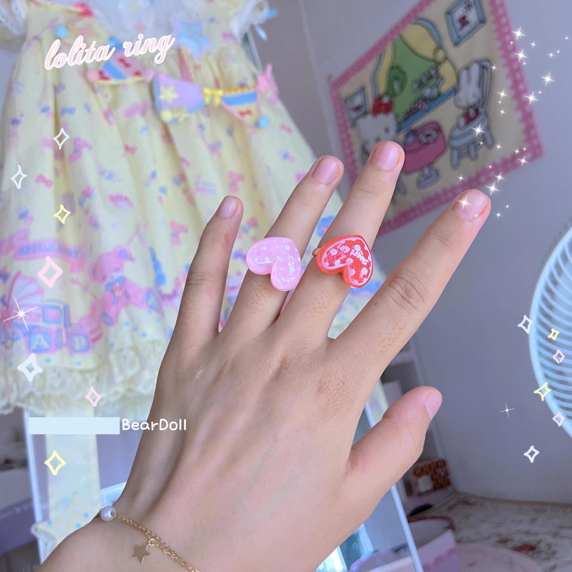 Bear Doll - Kawaii Lolita Ring Adjustable Shell Heart Shape Accessories