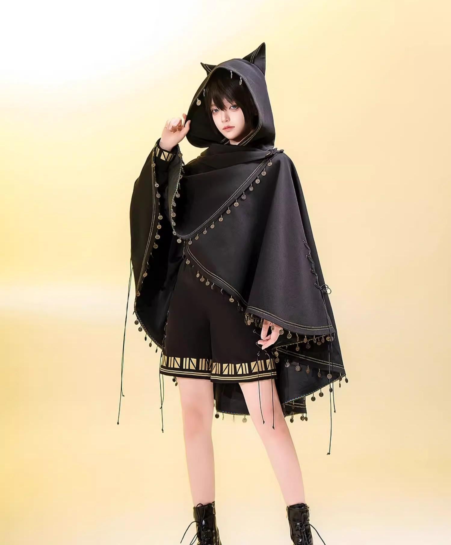 Princess Chronicles - Black Cat - Black Ouji Lolita Cape with Cool Cat Ear Hood