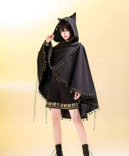 Princess Chronicles - Black Cat - Black Ouji Lolita Cape with Cool Cat Ear Hood