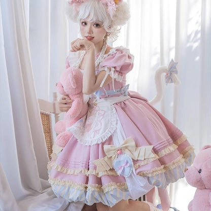 OCELOT - Sweet Lolita Pink Cat Tail OP Dress Set