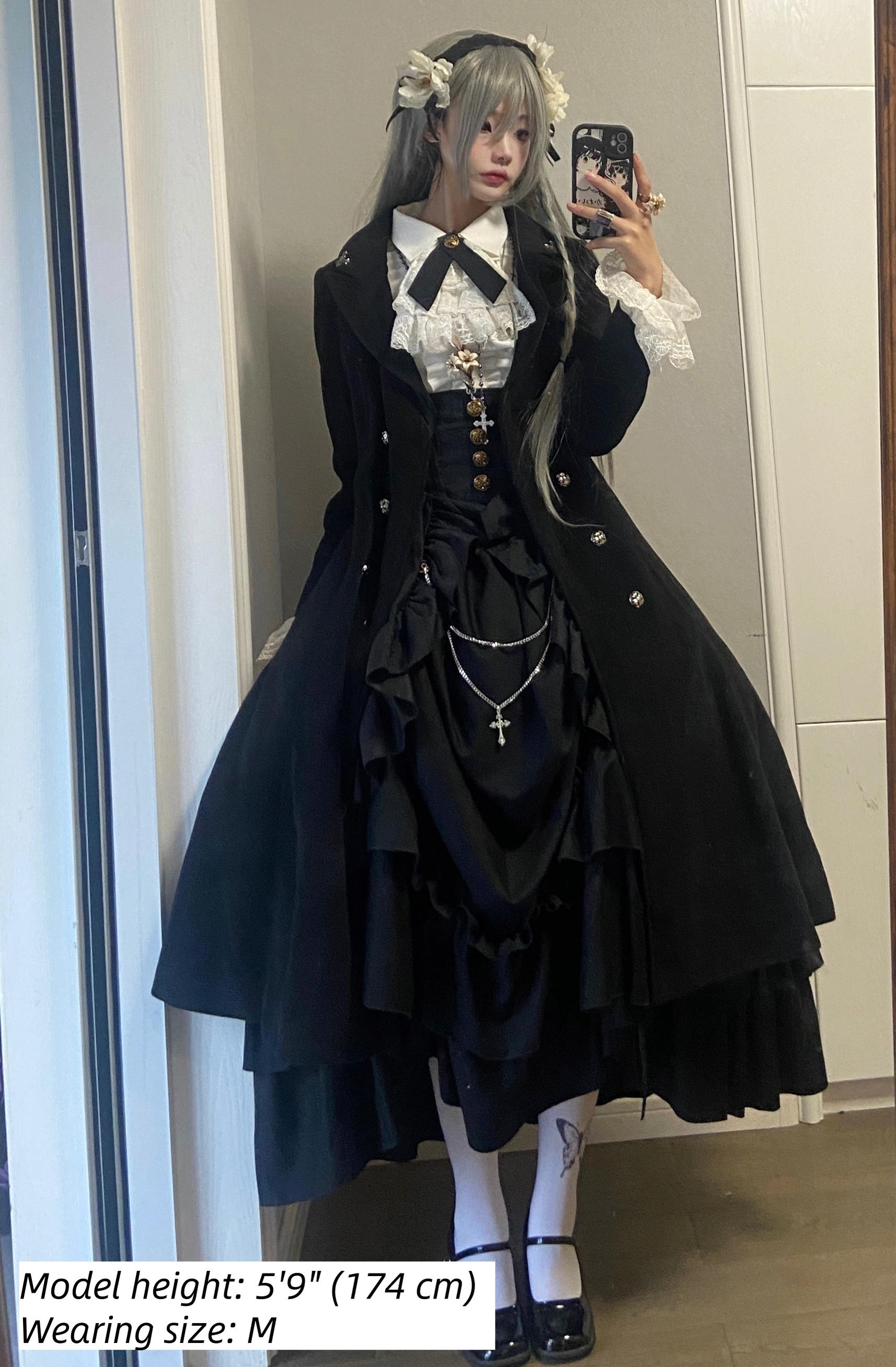 Nightingale Girl - Downfall Dawn - Gothic Lolita Black Double-Breasted Coat