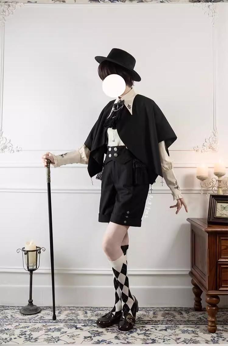 CastleToo - Night Raven Magic - Ouji Lolita Dress Set, Suspender Shorts & Cape