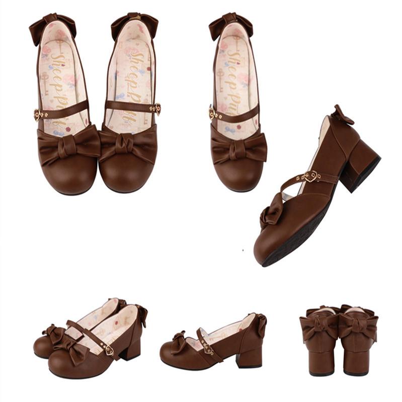 Sheep Puff - Elegant Lolita Bownot Retro High Heel Shoes