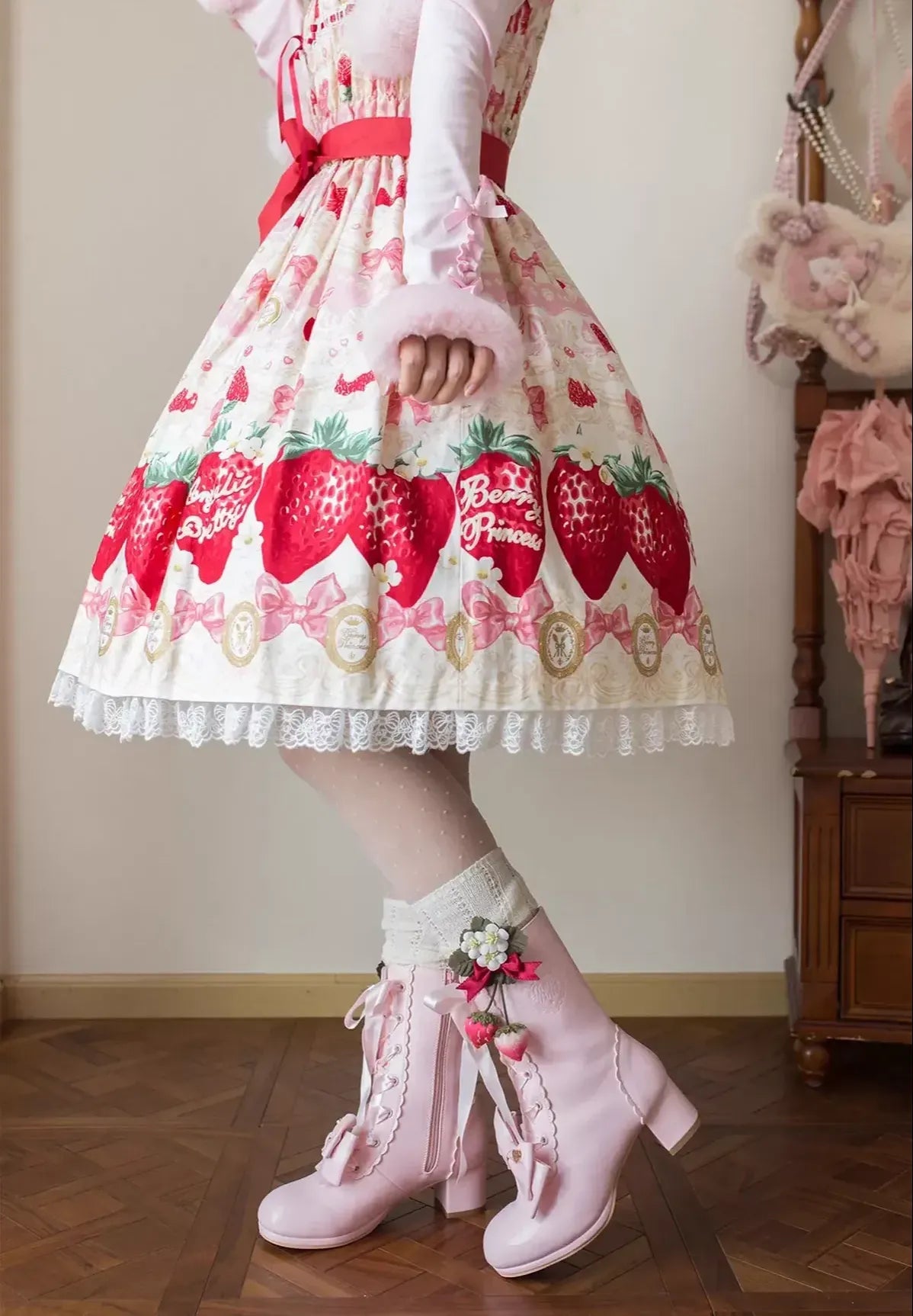 Sheep Puff - Snowy Mochi - Kawaii Lolita Winter Boots, Detachable Fur Trim