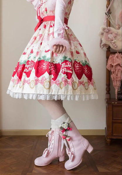 Sheep Puff - Snowy Mochi - Kawaii Lolita Winter Boots, Detachable Fur Trim