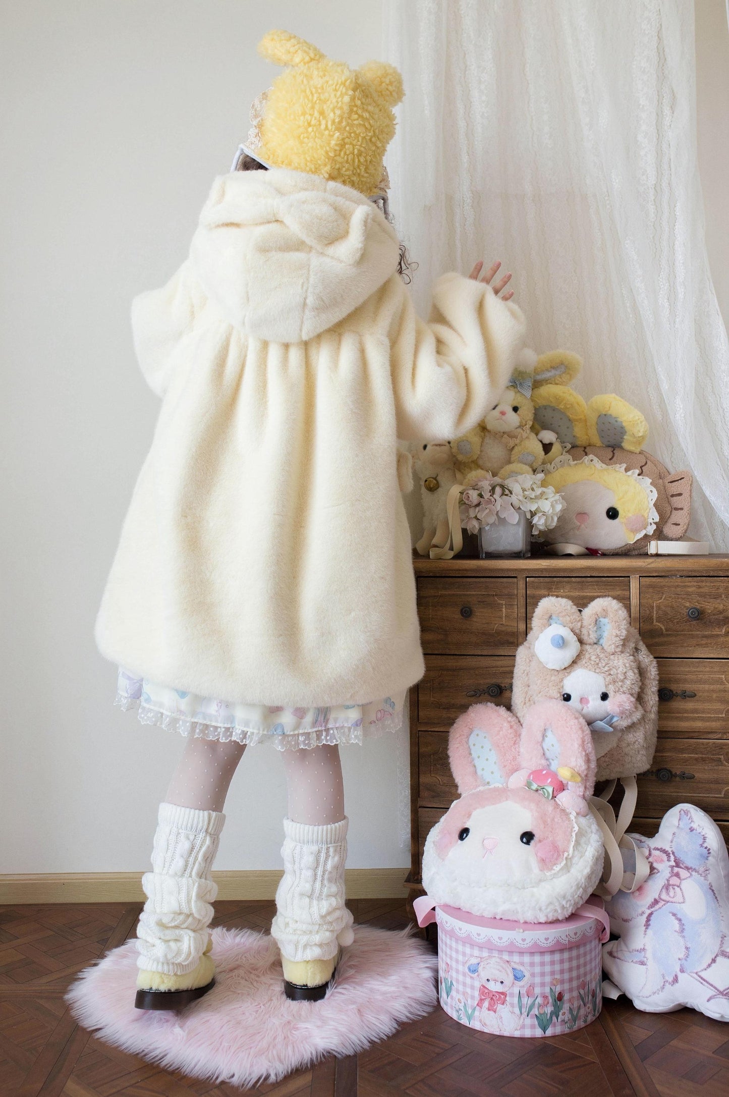 MIST - Cream Cheese - Winter Kawaii Lolita Overcoat Thickened Hooded Loose Outwear
