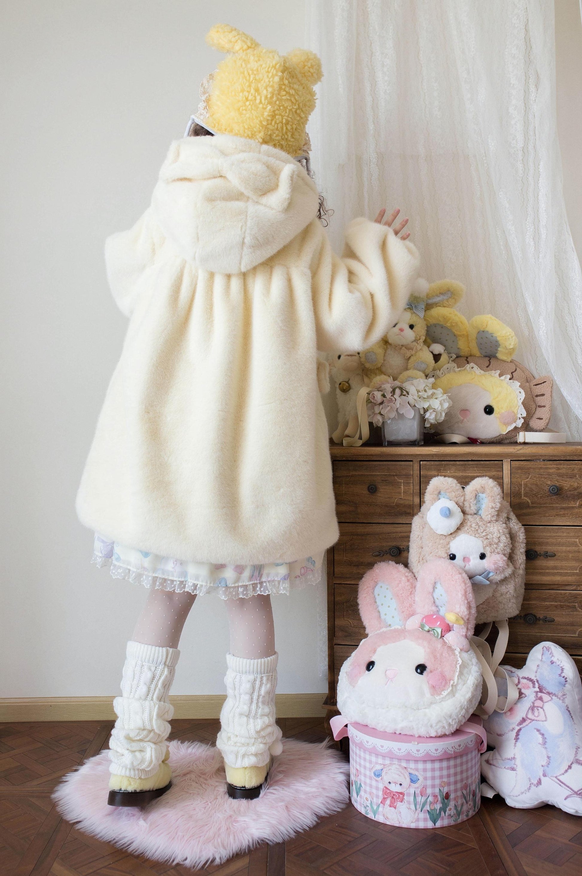 MIST - Cream Cheese - Winter Kawaii Lolita Overcoat Thickened Hooded Loose Outwear