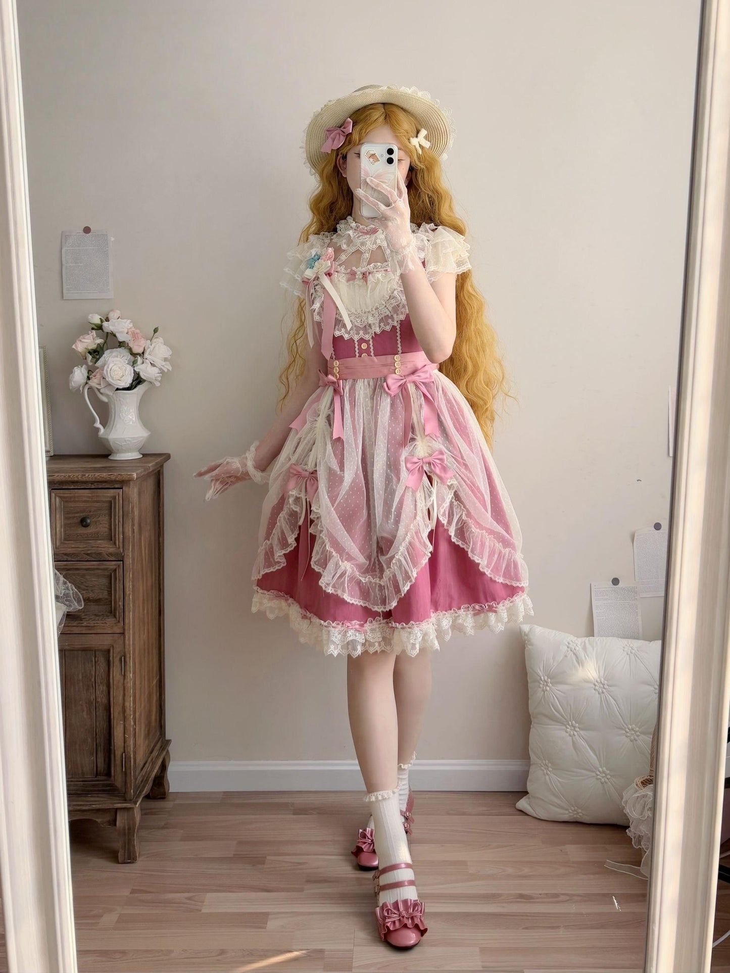 Uncle's Workshop - Fluttering Cherry Spring Strings - Cotton Sweet Lolita JSK Dress