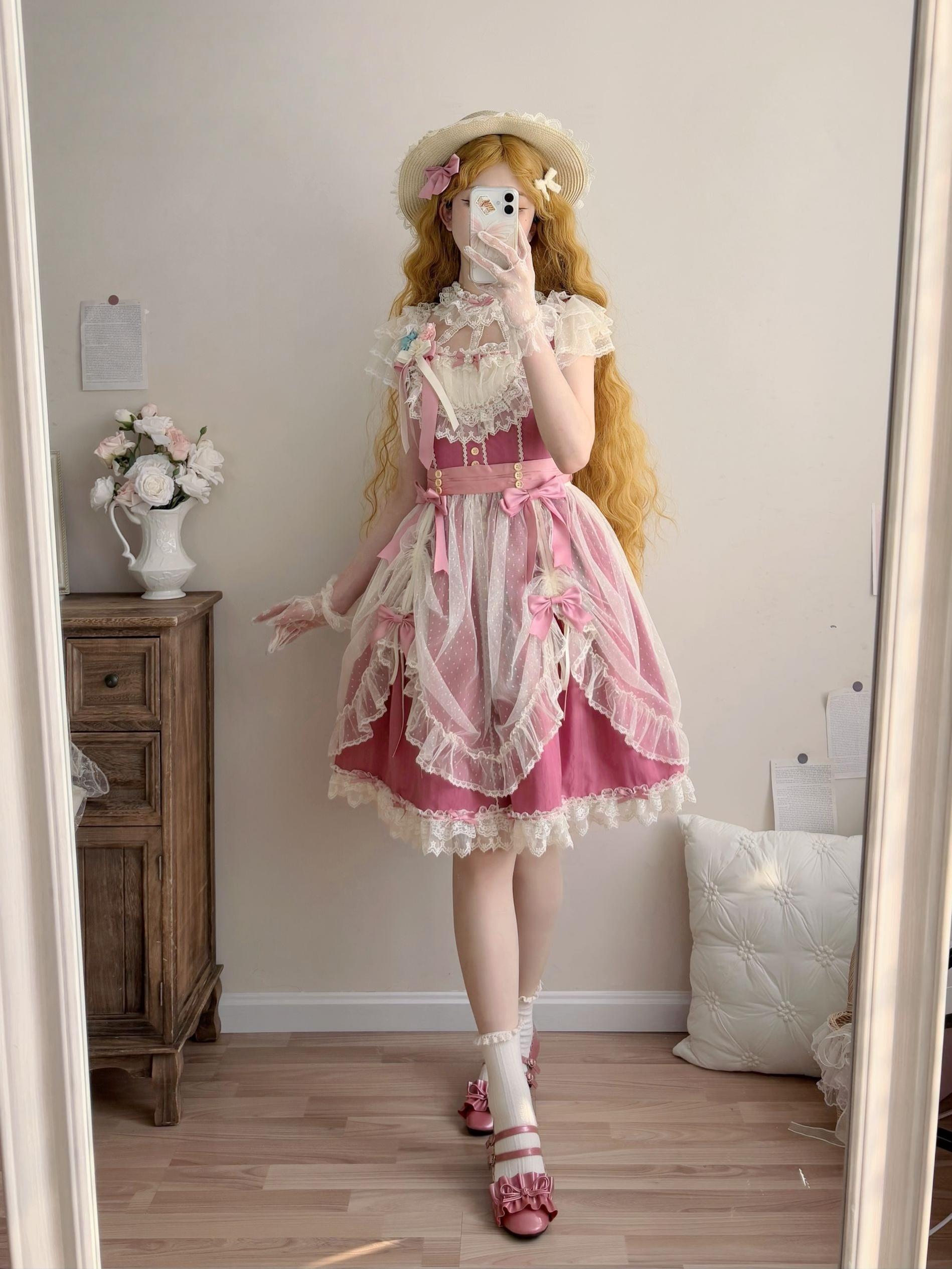 Uncle's Workshop - Fluttering Cherry Spring Strings - Cotton Sweet Lolita JSK Dress