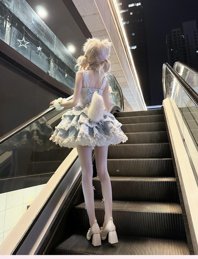 Buling Moon - Ballet Elegance - Sweet Lolita Mini JSK Set with Tulle Shirt and Headdress