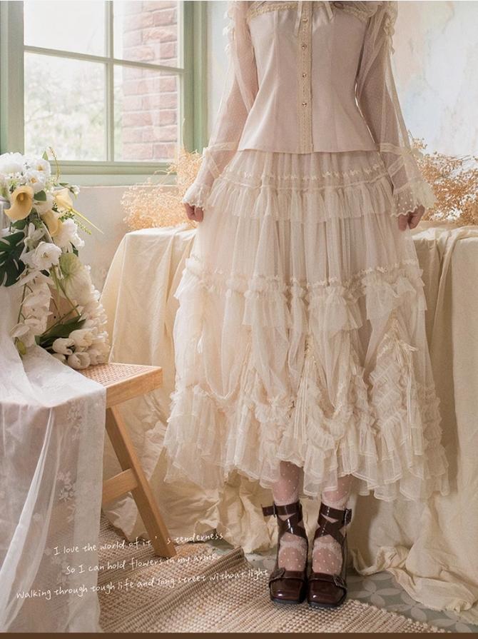 ThinkFly - Pleated Heart - Elegant Lolita Petticoat with Dotted Gauze Hem