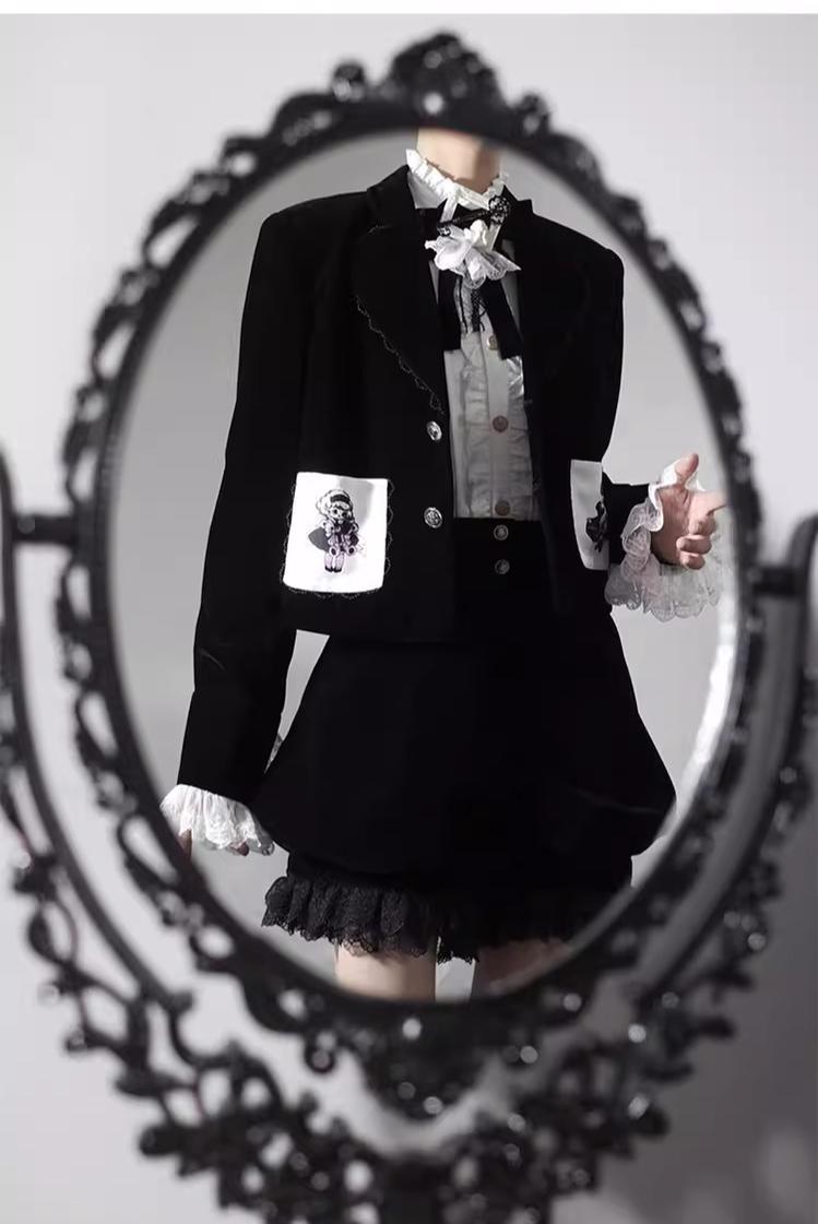 CastleToo - Erosion Heart F-Type - Ouji Lolita Suit Black Velvet Shorts and Skirt