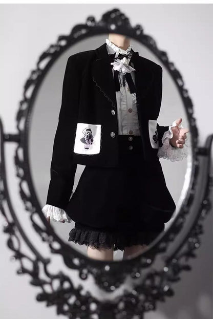 CastleToo - Erosion Heart F-Type - Ouji Lolita Suit Black Velvet Shorts and Skirt