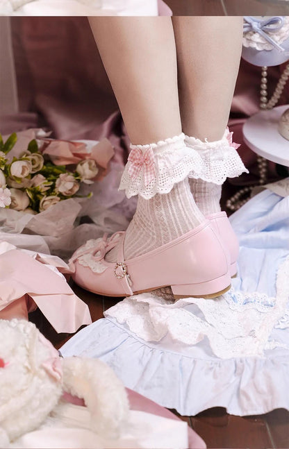 Sheep Puff - Young Layla - Vintage Lolita Shoes Low Heel Butterfly Shoes