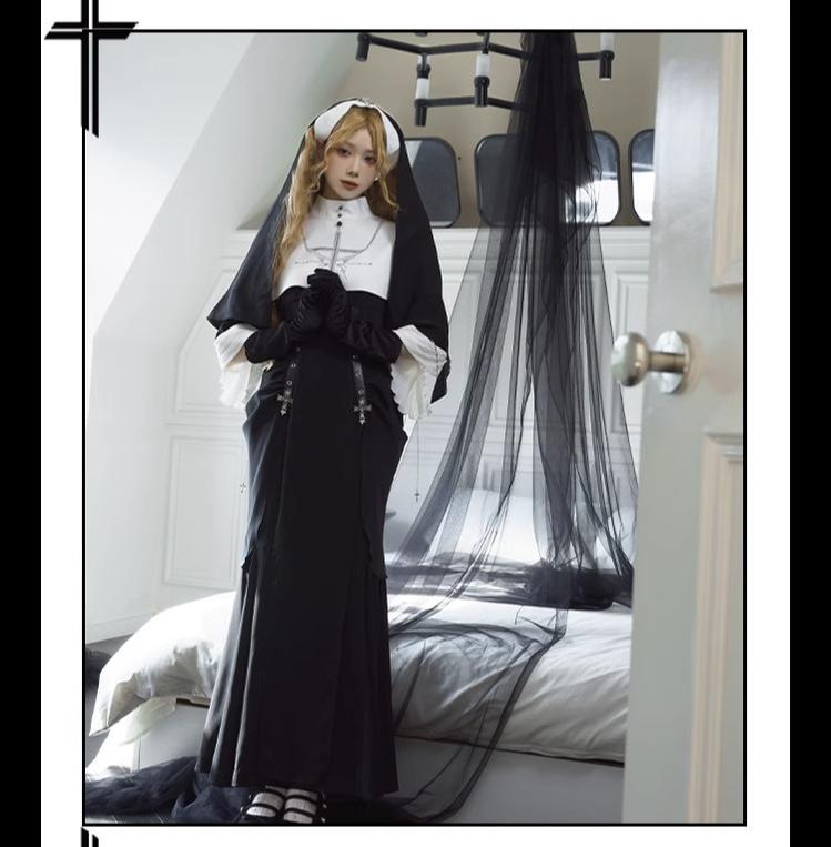 CHUNLV LOLITA - Night Cathedral - Halloween Nun Lolita OP Suit Gothic Dress Set