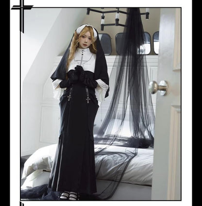 CHUNLV LOLITA - Night Cathedral - Halloween Nun Lolita OP Suit Gothic Dress Set