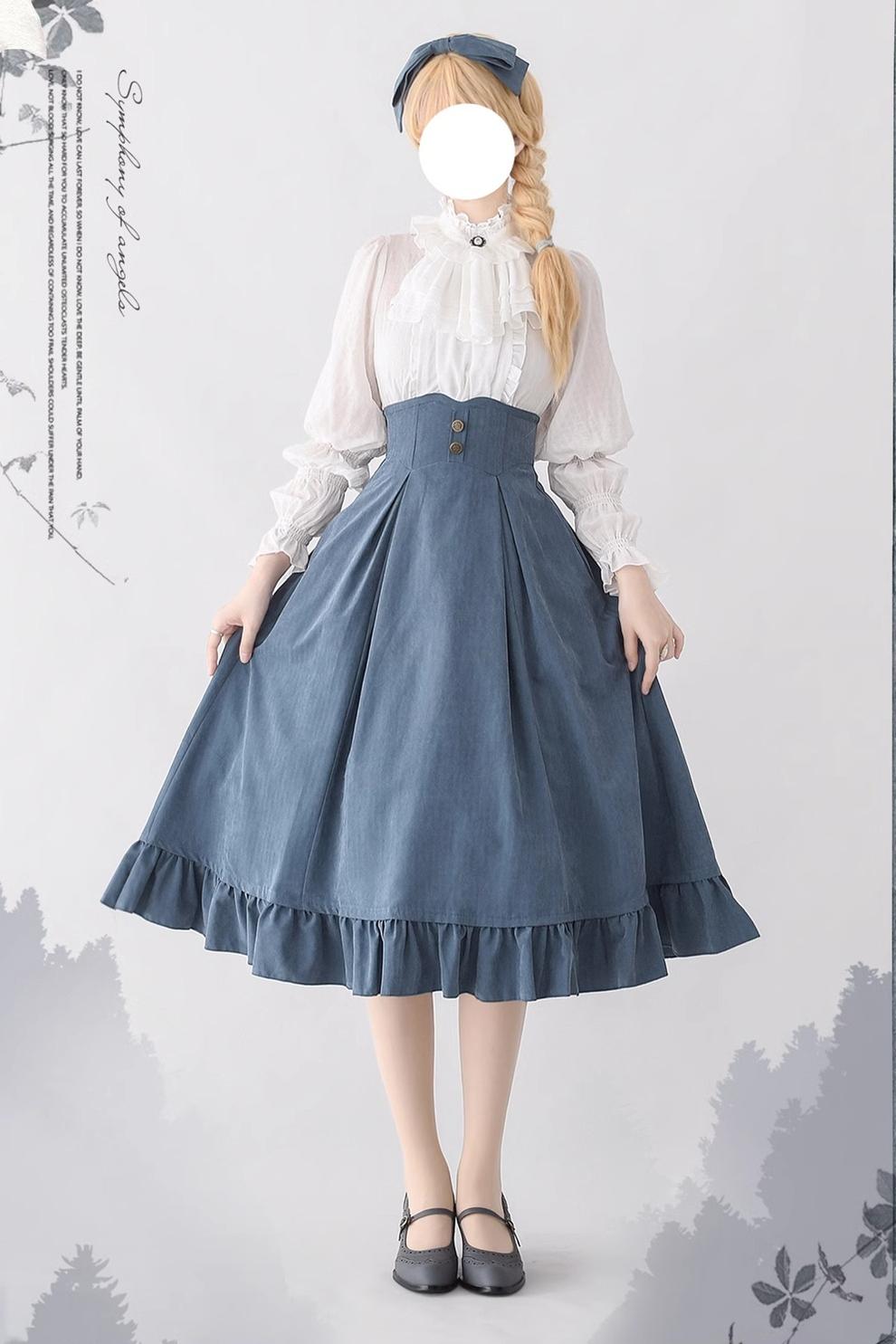 Forest Wardrobe - Misty Forest - Elegant Vintage Fishbone Lolita Long Skirt & Vest