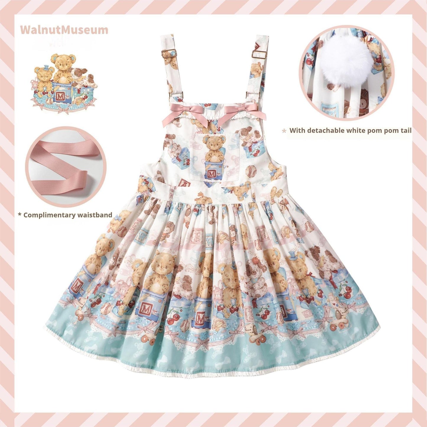 Walnut Museum - Toy Anniversary - Kawaii Lolita Dress Suit Bear Print JSK and Salopette