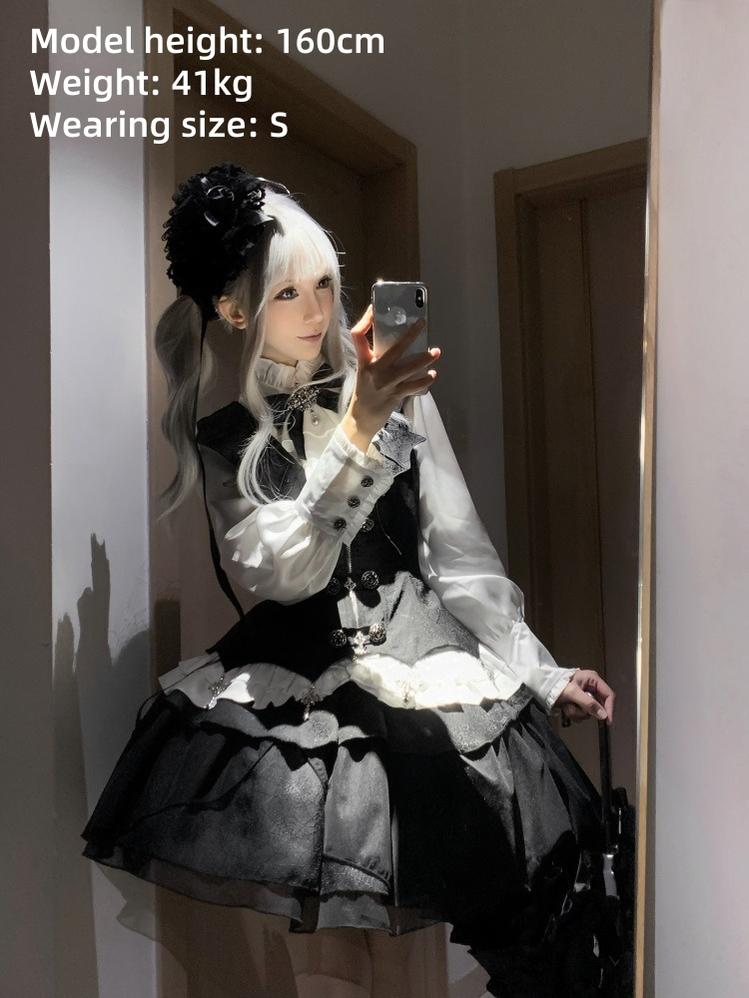 Letters from Unknown Star - Bloodline Duke - Gothic Lolita SK Suit Spider Web Vest and Blouse
