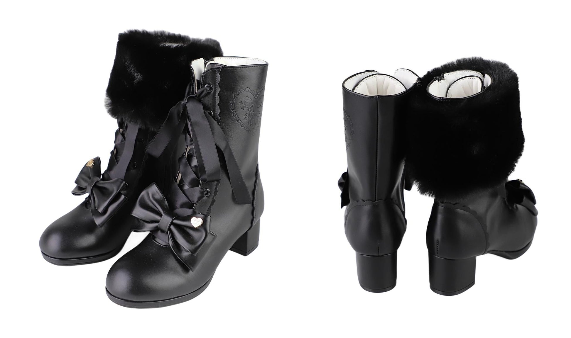 Sheep Puff - Snowy Mochi - Kawaii Lolita Winter Boots, Detachable Fur Trim