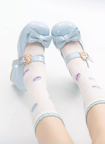 Sheep Puff - Hug Bear - Sweet Lolita Heel Shoes Bear Metal Buckle Bow Shoes