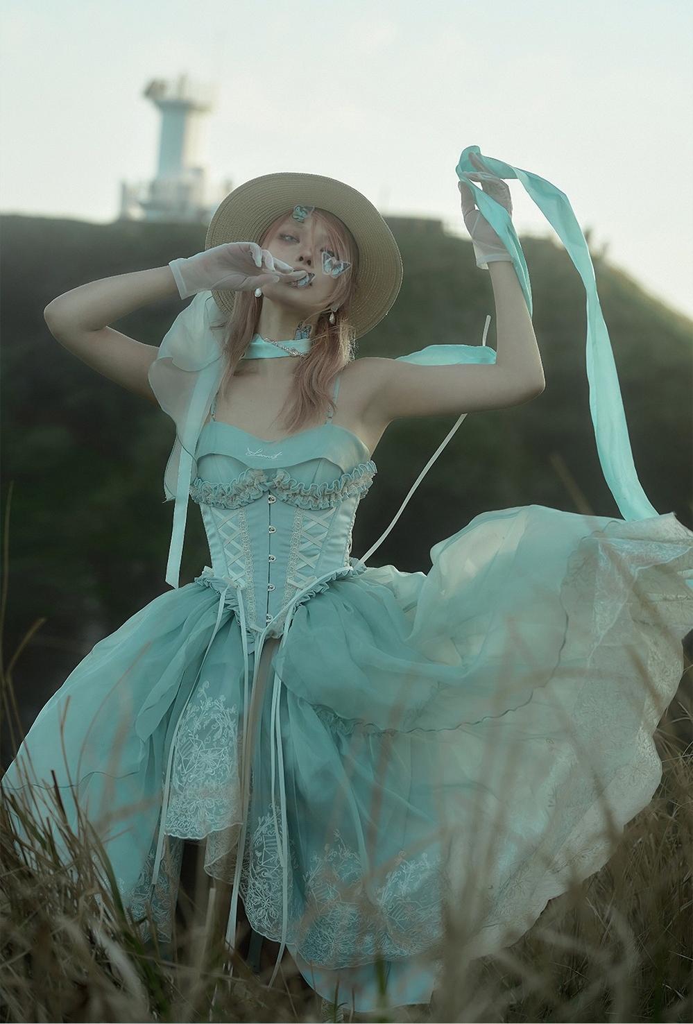 ZJstory - Sonnet Summer - Sweet Lolita Dress Set Embroidery Shirt Tiered Jumper Dress