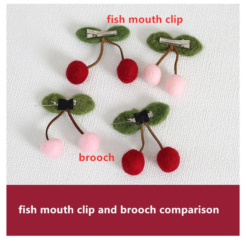 Xiaogui - Handmade Kawaii Wool Felt Cherry Clips