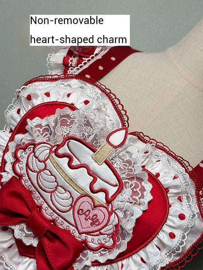 Shuang Sheng Xiao Xiong - Bite The Cake - Sweet Lolita Dress, Red & White Polka Dots