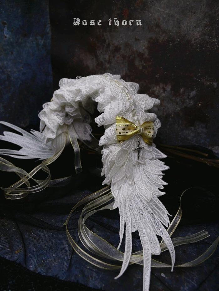 Rose Thorn - Angel Wings - Embroidered Crafted Headband Elegant Lolita Hair Accessories