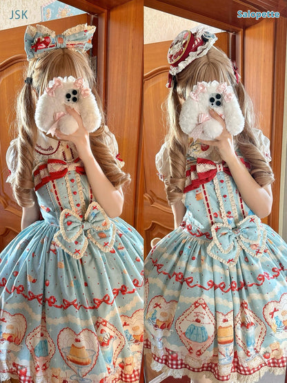 DreamWhale - Showa Dessert Showcase - Kawaii Lolita Dress Suit Pudding-Inspired JSK/Salopette