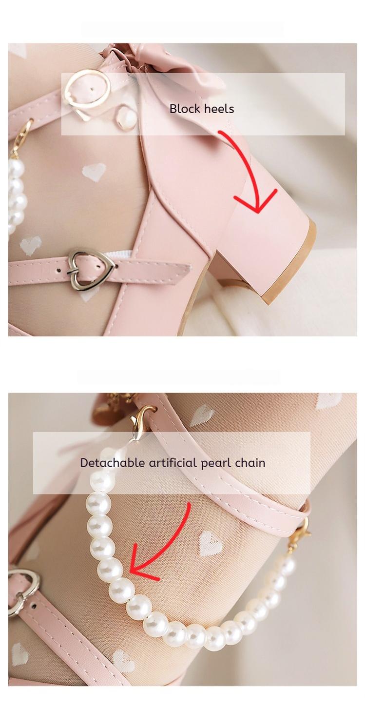Yana - Round Toe Sweet Lolita Shoes, Detachable Pearl Chain