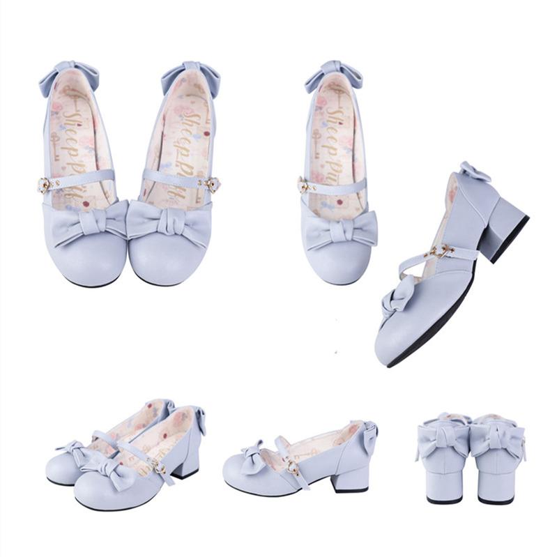 Sheep Puff - Elegant Lolita Bownot Retro High Heel Shoes