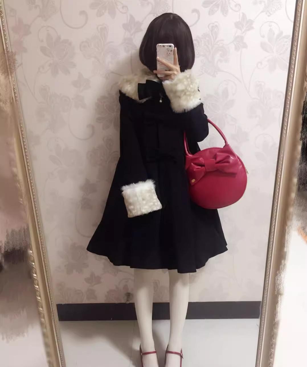 Unideer - Winter Lolita Coat Wool Bow Overcoat