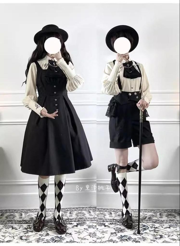 CastleToo - Night Raven Magic - Ouji Lolita Dress Set, Suspender Shorts & Cape