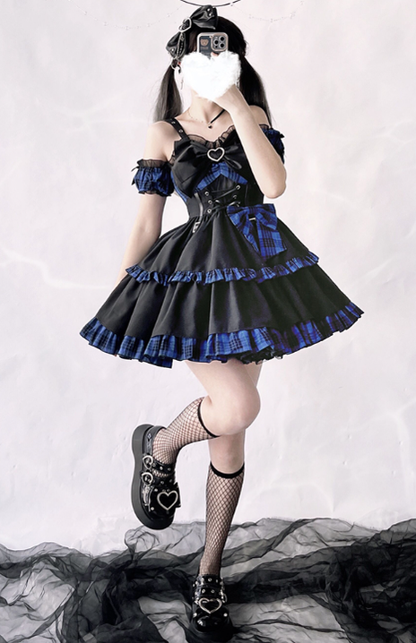 Alice Girl - Gothic Lolita Dress Blue Plaid Jumper Dress