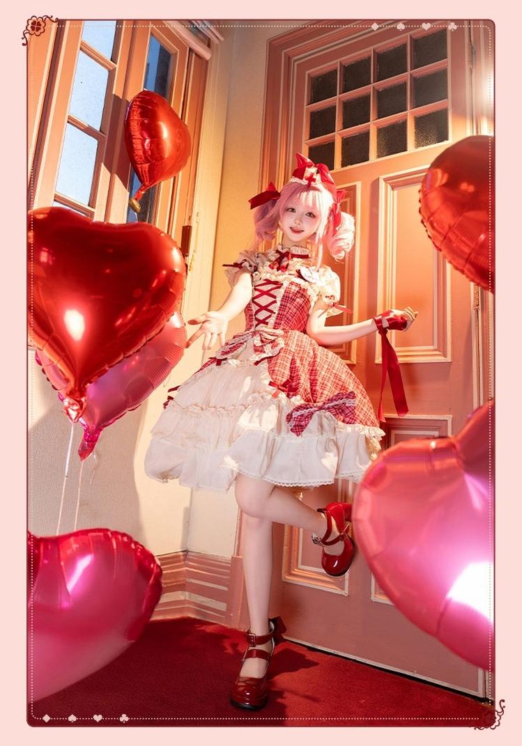 Confession Balloon - Red Plaid Cake Skirt - IP Collab Lolita Plaid JSK Dress