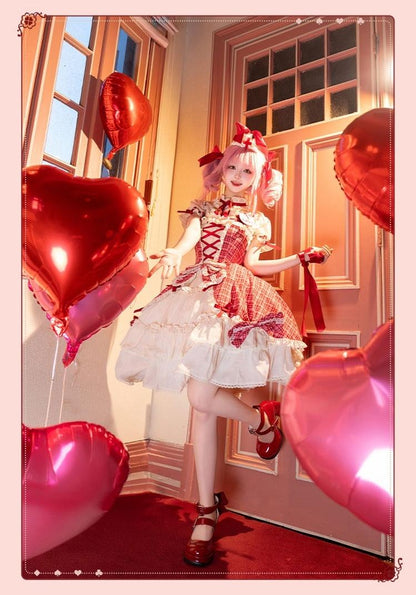 Confession Balloon - Red Plaid Cake Skirt - IP Collab Lolita Plaid JSK Dress