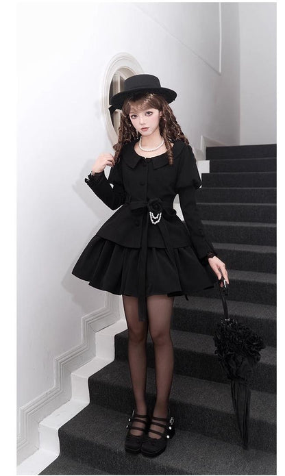 With PUJI - Old Testament - Classic Lolita Coat Black Plush Lolita Cape and Brooch