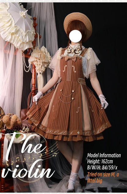 Forest Fluorescent Carps - Classic Lolita Salopette Set Violin Preppy Style Dress