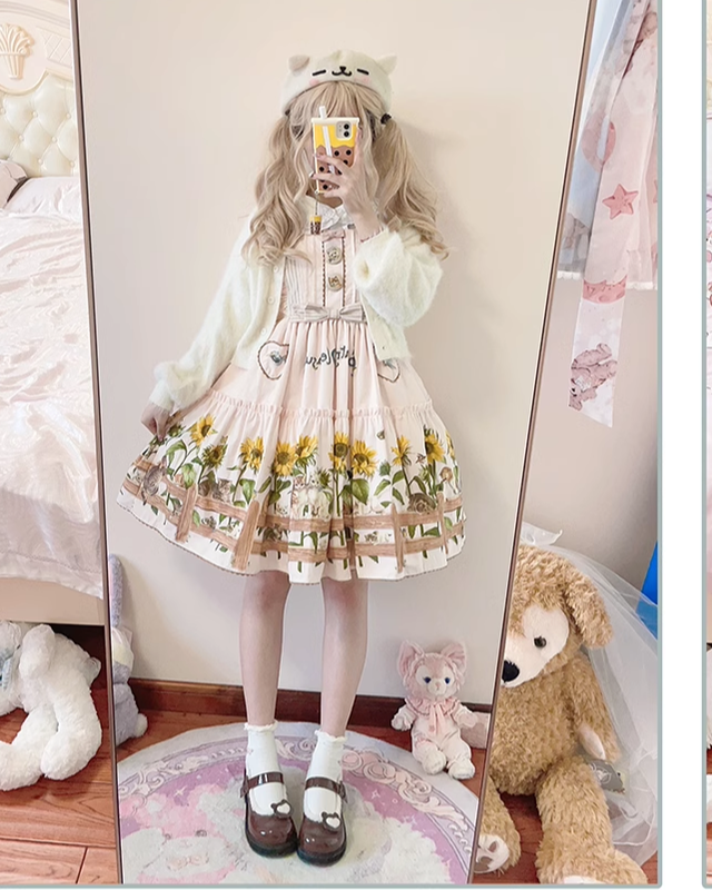 Polaris Lolita - Cat and Sunflower - Sweet Lolita JSK, Cat and Sunflower Print