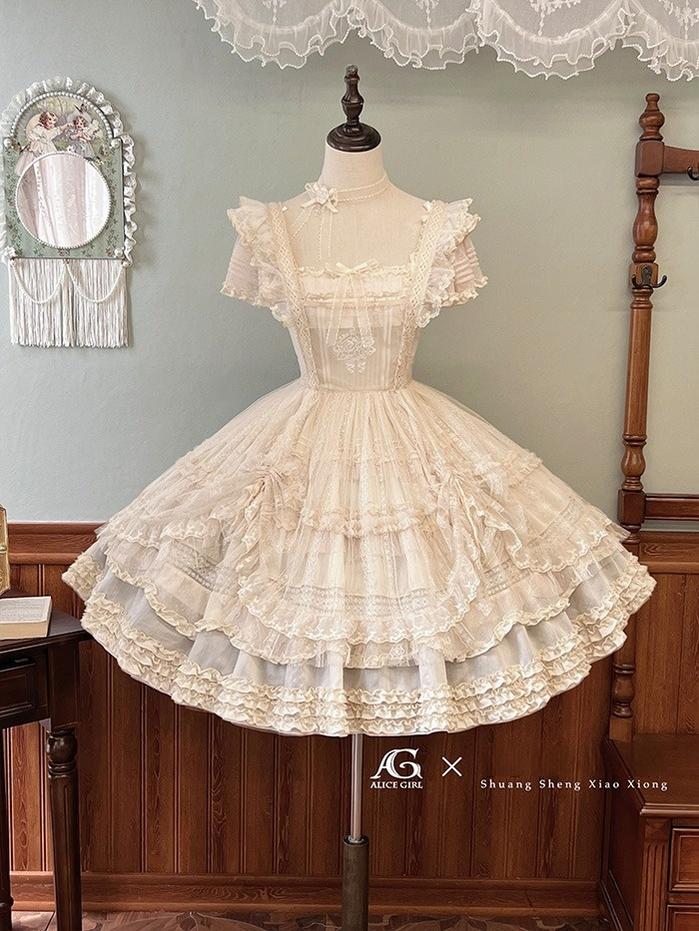 Alice Girl - Elegant Lolita Embroidered Apron with Adjustable Strap