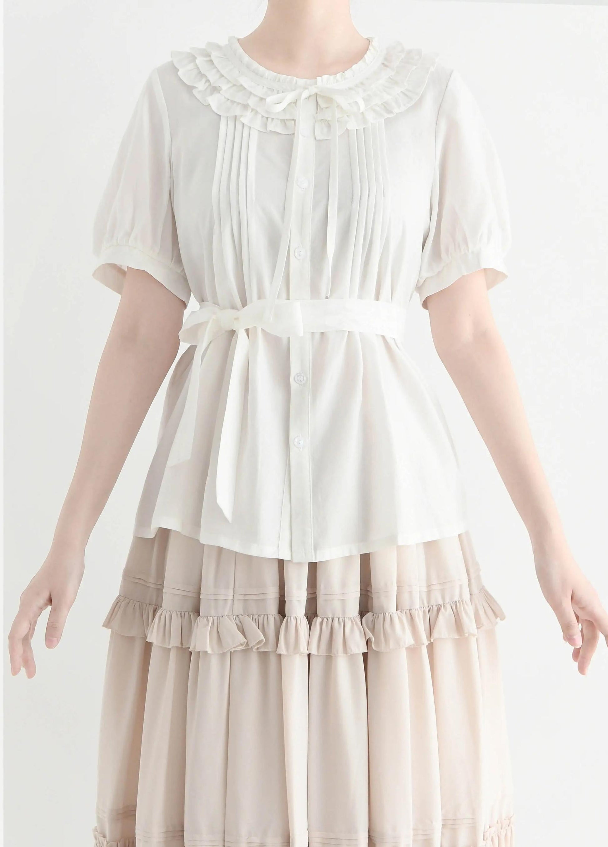 MIST - Vernal Stream - Lightweight Kawaii Lolita Blouse, Detachable Waist Tie