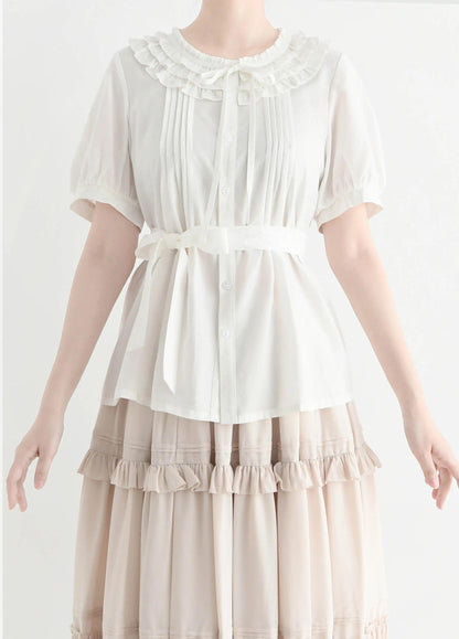 MIST - Vernal Stream - Lightweight Kawaii Lolita Blouse, Detachable Waist Tie