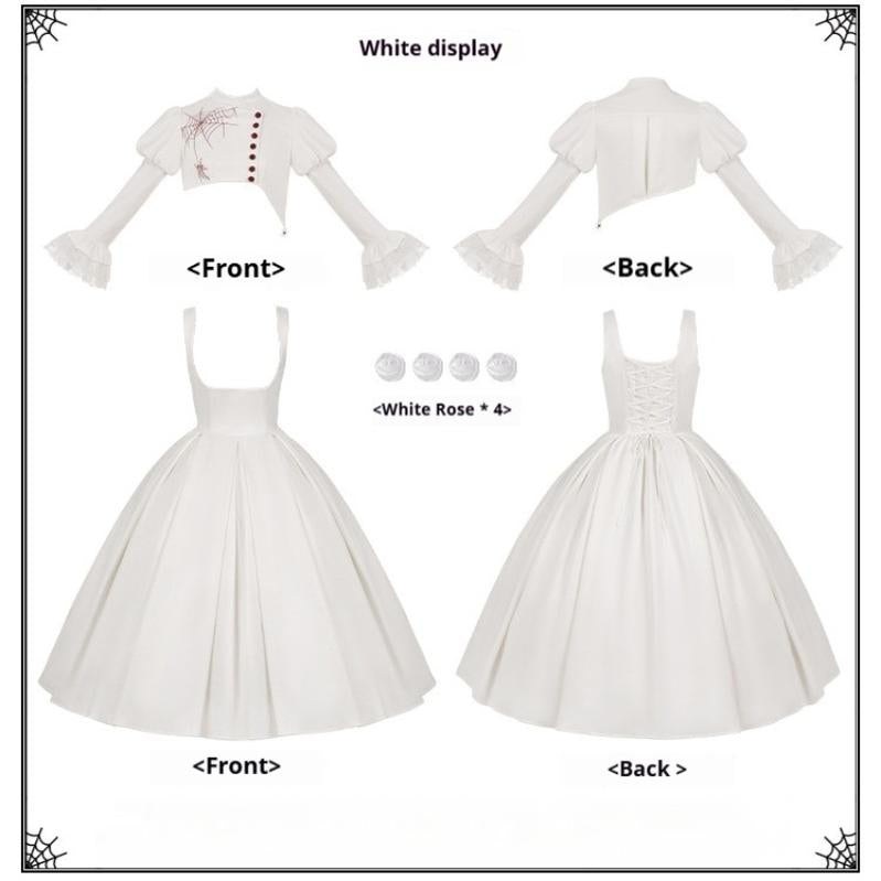 With PUJI - Enigmatic Night Poem - Halloween Gothic Lolita Fishbone Bustier Dress Embroidered Coat