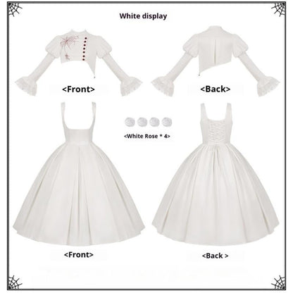 With PUJI - Enigmatic Night Poem - Halloween Gothic Lolita Fishbone Bustier Dress Embroidered Coat