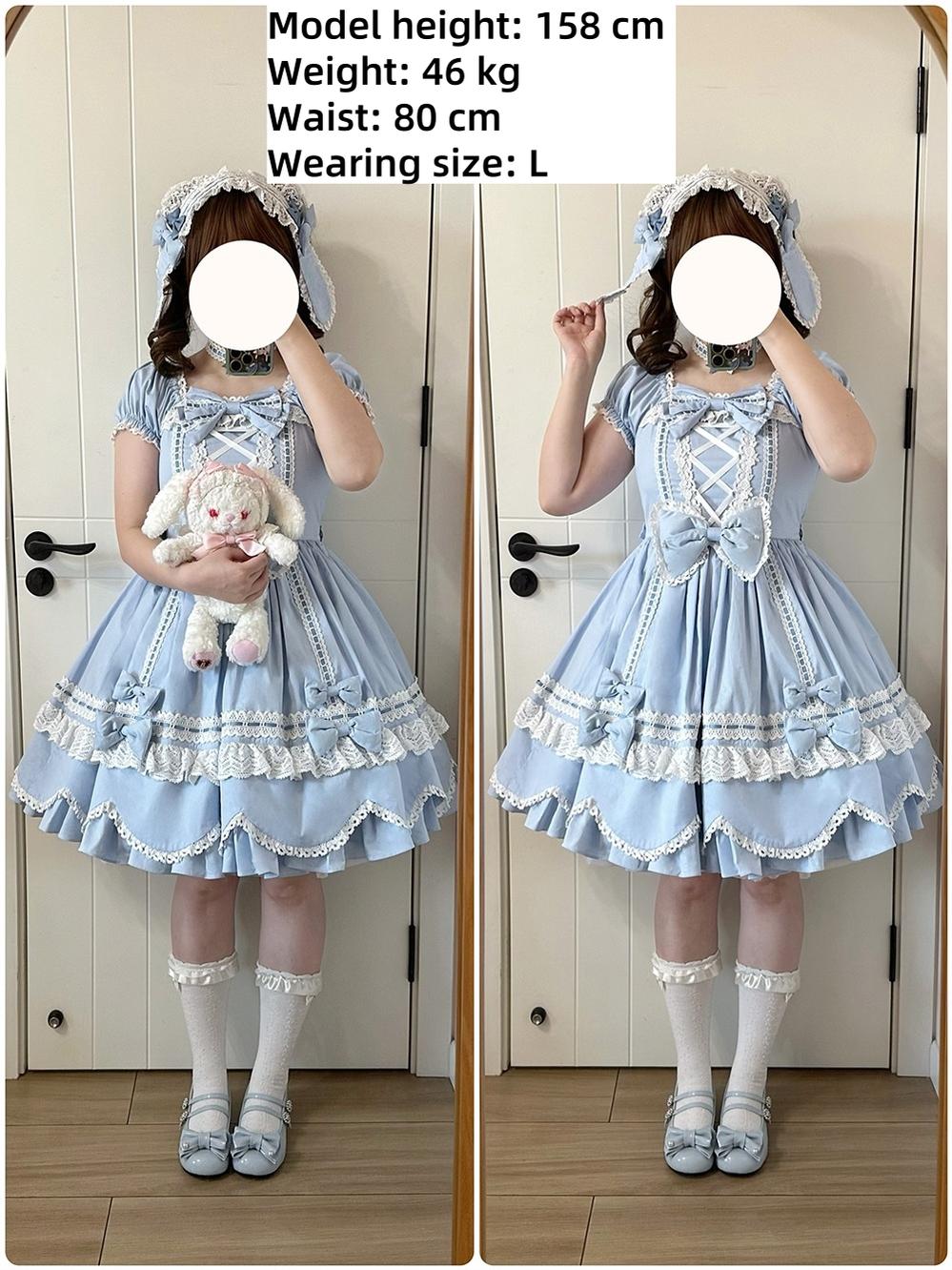 Miss Point - Vintage Petal Rabbit - Old School Lolita OP Cotton Dress With Petal-Shaped Hem