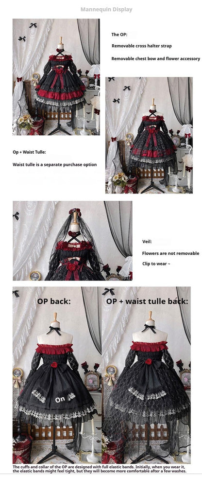 Uncle's Workshop - Night of Berea - Gothic Lolita OP Black and Red Lolita Dress