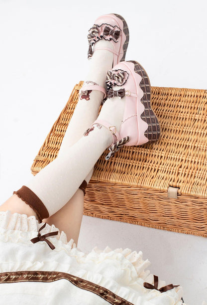 Sheep Puff - Chocolate Sponge Cake - Sweet Lolita Thick-Sole Shoes with Printed Platform